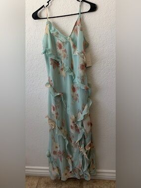 a new day Mint Floral Ruffle Maxi Dress